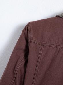 Manfinity Homme Men Button Front Long Sleeve Pocket Casual Denim Jacket, Fall - Rust Brown - View 3