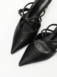 CUCCOO CURVES Große Größen Pantoletten mit spitzer Zehenform und Kreuzriemen, elegante Pumps mit hohem Absatz - Schwarz - Übersicht 5