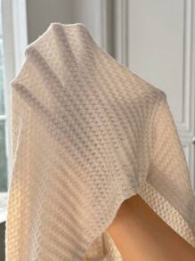 SHEIN Frenchy Plus Size Plain Lace Trim Long Sleeve Hollow Out Casual T-Shirt - Khaki - View 7