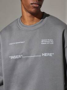 SUMWON Creative Department Studios Oversized Sweatshirt Insert Here Graphic Urban Streetwear Modern Design Fall Winter Collection Queens Address Print - Dark Grey - View 5