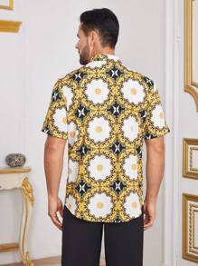 Manfinity Homme Men's Casual Vintage All-Over Print Short Sleeve Shirt - Apricot - View 2