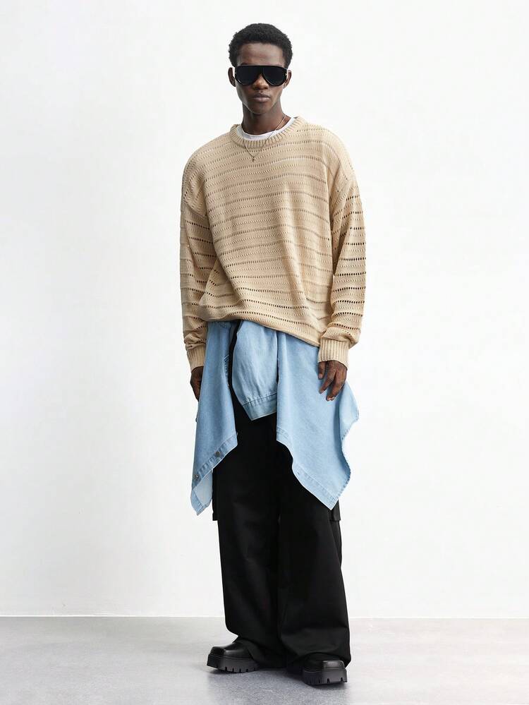 SHEIN Maija Men's 2025 Spring New Solid Color Crew Neck Long Sleeve Simple Casual Pullover Sweater, Fashion Minimalist For Date, Holiday, New Year Party, Daily, Travel, Commute