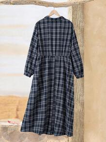 EMERY ROSE Plus Size Women Plaid Long Sleeve Button Down Leisure Shirt Dress For Fall, Winter Women Clothes