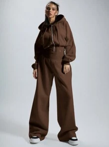 MUSERA Hooded Zip Through Jumpsuit Casual Spring Summer Vacation Spring Cute Airport Outfit