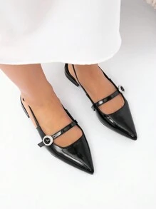 CUCCOO CHICEST Giày bệt đế thấp mũi nhọn đính đá PU thanh lịch cho nữ, màu đen cổ điển, đa năng khi đi làm, mua sắm, trà chiều - màu đen - Xem 5