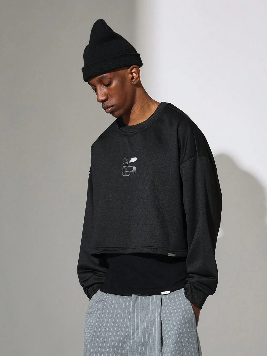 SUMWON Streetwear Crop Sweatshirt Double Layer Athletic Pullover Autumn Winter Sport Training Layered Design Casual Urban Fashion - Black - View 1