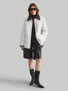Ontre Women's Contrast Trim Long Sleeve Pocket Casual Winter Jacket, Minimalist Design