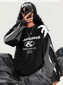 Coolane Women's Fall Game Day Long Sleeve Patchwork Printed Jersey  T-Shirt,Couple Same Style - Black - View 3