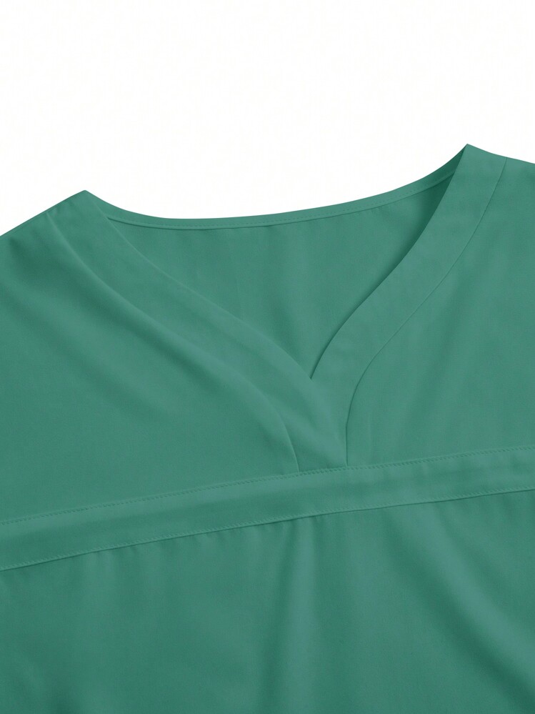 PopScrub Women Short Sleeve Dual Pocket Nurse Top Scrubs Uniform Top - Green - View 3