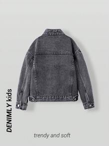 Chaqueta vaquera desgastada de color gris claro para niño - Gris Claro - Ver 5