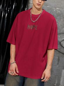 Manfinity Hypemode Oversized Men's Letter Graphic Drop Shoulder T-Shirt - Red - View 3