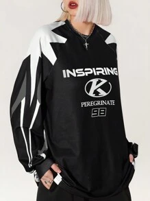 Coolane Women's Fall Game Day Long Sleeve Patchwork Printed Jersey  T-Shirt,Couple Same Style - Black - View 5