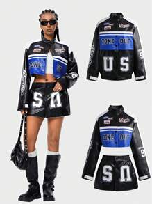 SHEIN EZwear Women's Fall/Winter Y2K Graphics Detachable Racing Jacket