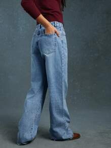 WESTFADE 优质中腰宽松直筒牛仔裤 - 藍色 - 查看 4