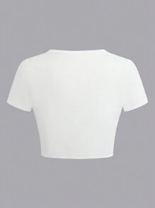 SHEIN Unity Conjunto de camiseta corta de unicolor y versátil informal - Blanco - Ver 4