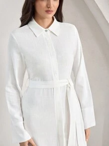 Ocili 女士纯色单排扣长袖休闲睡袍睡衣 - 白色 - 查看 6