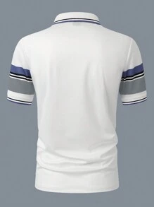 Manfinity Homme 男士纯色拼接前扣短袖休闲 Polo 衫 - 彩色 - 查看 2