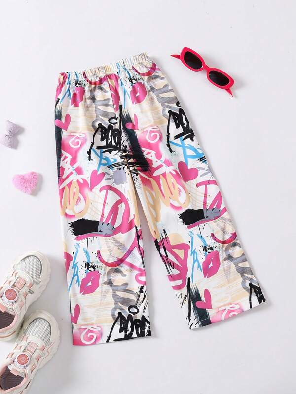 Young Girl All-Over Print Minimalist Long Pants For Casual Daily Wear