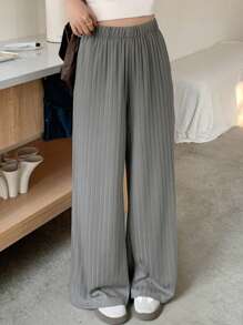 DAZY Women Casual Versatile Elastic Waist Knit Pants - Grey - View 3