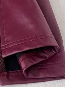 SHEIN Unity Plus Size Solid Color Tight Stretch PU Leather Split Design Leggings Fall Cloth For Women - Burgundy - View 7