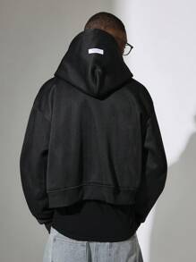 SUMWON Beverly Hills Streetwear Crop Zip Hoodie Urban Fashion Oversized Winter Sweatshirt Loungewear Casual Athletic Jacket - Black - View 3