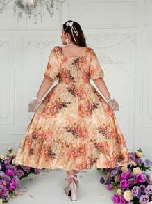 Flirla 大码复古印花连衣裙，非常适合外出、返校、日常休闲穿着、情人节 - 彩色 - 查看 2