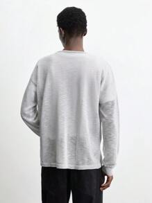 Maija 2025春季新款纯灰色圆领长袖简约套头毛衣男士时尚百搭适合情人节、节日、新年、日常穿着、度假、通勤 - 灰色 - 查看 6