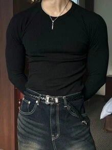 DAZY Men's Casual Slim Fit All-Match Undershirt Long Sleeve Men Shirt Fall, Winter Business Attire - Black - View 6