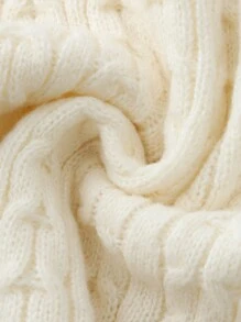 Gaun Sweater Rajut Kasual Sederhana Lengan Panjang Leher Bulat dengan Hiasan Pita untuk Anak Perempuan Remaja - Putih - View 5