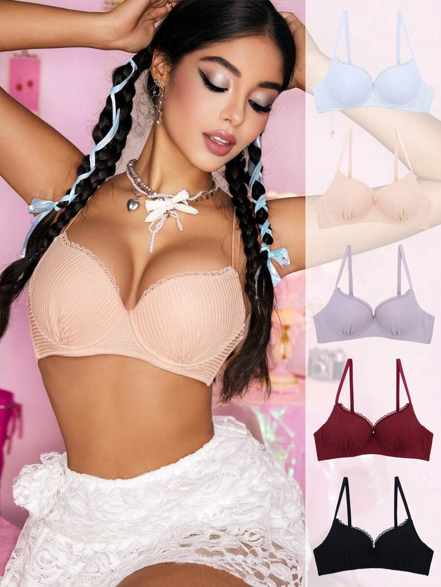 Wedaily 5pcs/Set Women's Simple Casual Push Up Bras - Multicolor - View 1