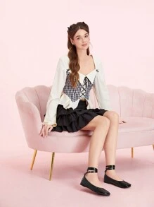 CUCCOO DOLLMOD Giày bệt mũi tròn cho nữ, giày đế bằng màu đen cổ điển đan chéo kiểu ballet ngày lễ tình nhân - màu đen - Xem 10