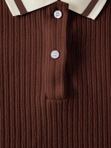 Trelyra Camiseta corta de manga corta casual de patchwork de bloques de color - Café integral - Ver 4