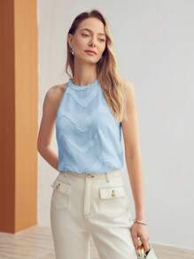 MOTF PREMIUM BUTTON DETAIL TEXTURED HALTER TOP - Baby Blue - View 3