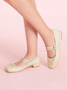 CUCCOO DOLLMOD 女士平底红色方头格子玛丽珍鞋，低跟可爱校园风格，适合圣诞节和新年假期氛围秋冬季 - 杏色 - 查看 4