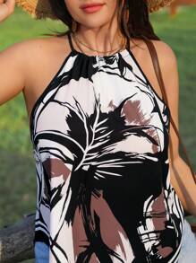 Breezaya Plus Size Women Boho Valentine's Day Floral Asymetryczny Top Halter, Wiosna/Lato
