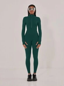 Musera Sport Overlock Stitched High Neck Jumpsuit,Padel, Tennis, Pickleball Gym Fitness - Dark Green - View 4