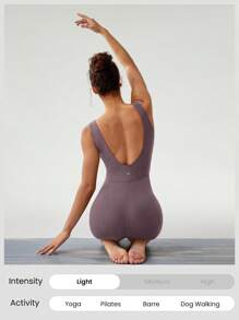 GLOWMODE 24" FeatherFit™ Tummy Control Open Back Gym Yoga Sports Jumpsuit Bodysuit Summer Elegant For Woman