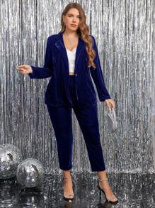 SHEIN Clasi 大码女士天鹅绒套装，适合教师，秋冬季 - 寶藍色 - 查看 6