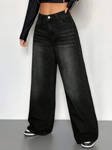 Coolane 高腰闊腿牛仔褲 - 黑色 - 查看 5