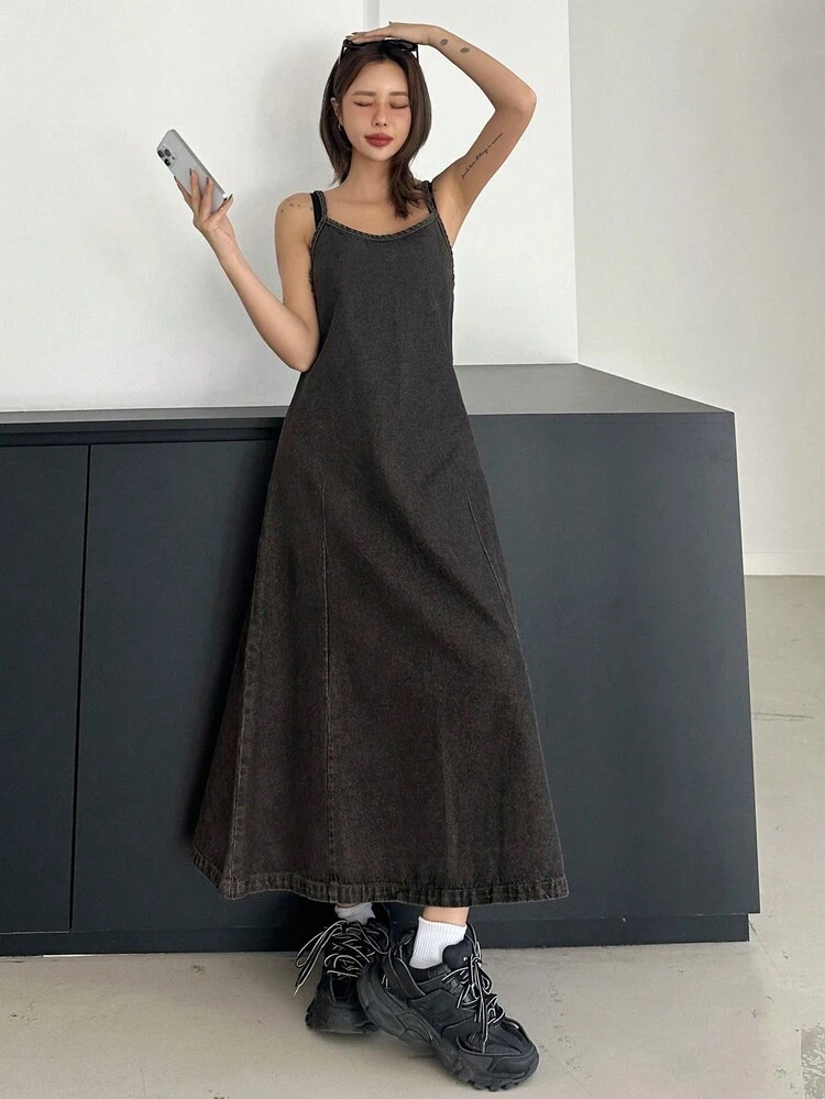 Women's Casual Washed Denim Cami Dress