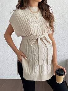 SHEIN Maternity Solid Color Stand Collar Batwing Sleeve Simple Sweater, Casual Everyday Wear