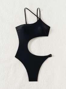 Swim Lushoire 夏季女士紧身性感露腰沙滩肩带连体泳衣 - 黑色 - 查看 3