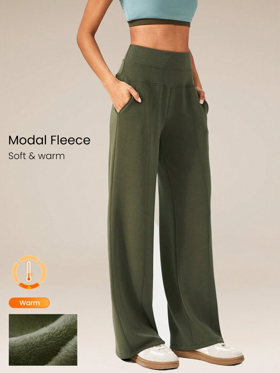 GLOWMODE 30 英寸莫代尔羊毛宽腿高腰可调节抽绳腰裤带侧袋日常休闲