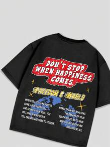 ROMWE MEN Street Life Men's Loose Raglan Cropped Length Graphic Tee, Vintage Street Style