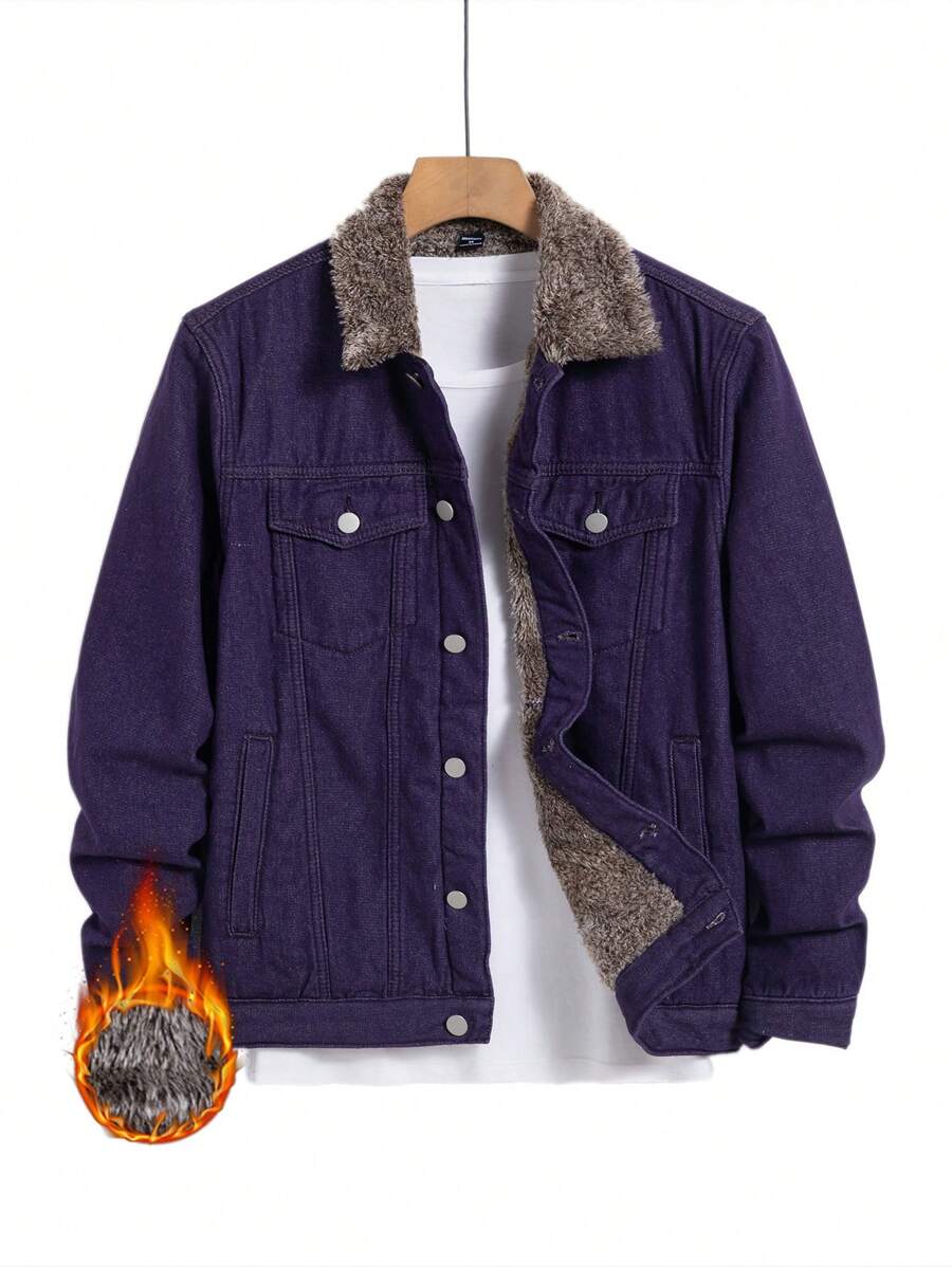 Manfinity Homme Men's Front Button Long Sleeve Pocket Casual Denim Jacket - Purple - View 1