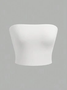 SHEIN Girlism 2 件装少女简约黑白舒适露肩防滑抹胸短款上衣