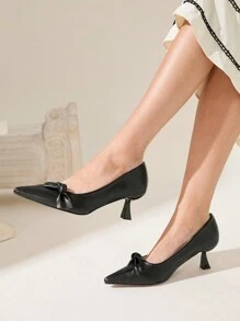 CUCCOO CHICEST 女士尖头中跟高跟鞋，蝴蝶结装饰，优雅办公室正装鞋，适合工作、会议、情人节约会 - 黑色 - 查看 1