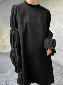 FRIFUL Women's Solid Color Midi Dress, Simple Casual Everyday Wear,Fall Clothes Long Sleeve Dress