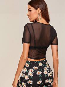SHEIN BAE Mesh Crop Top Without Bra - Black - View 2