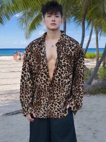 DAZY Men's Leopard Print Beach Resort Pattern Shirt Fall,Winter Vacation - Multicolor - View 1